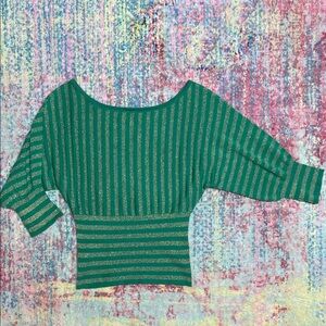 Royalty For Me Emerald Striped Off-the-Shoulder Sweater